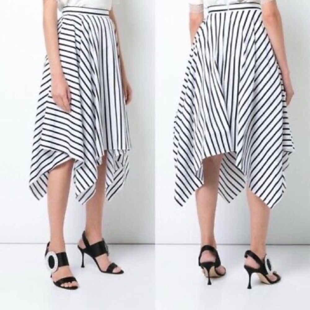 Adam Lippes Stripe Asymmetrical A-line Handkerchief Hem Midi Black Skirt sz 6